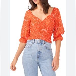 1.STATE Paisley Print V-Neck Wrap Hem Cropped Top